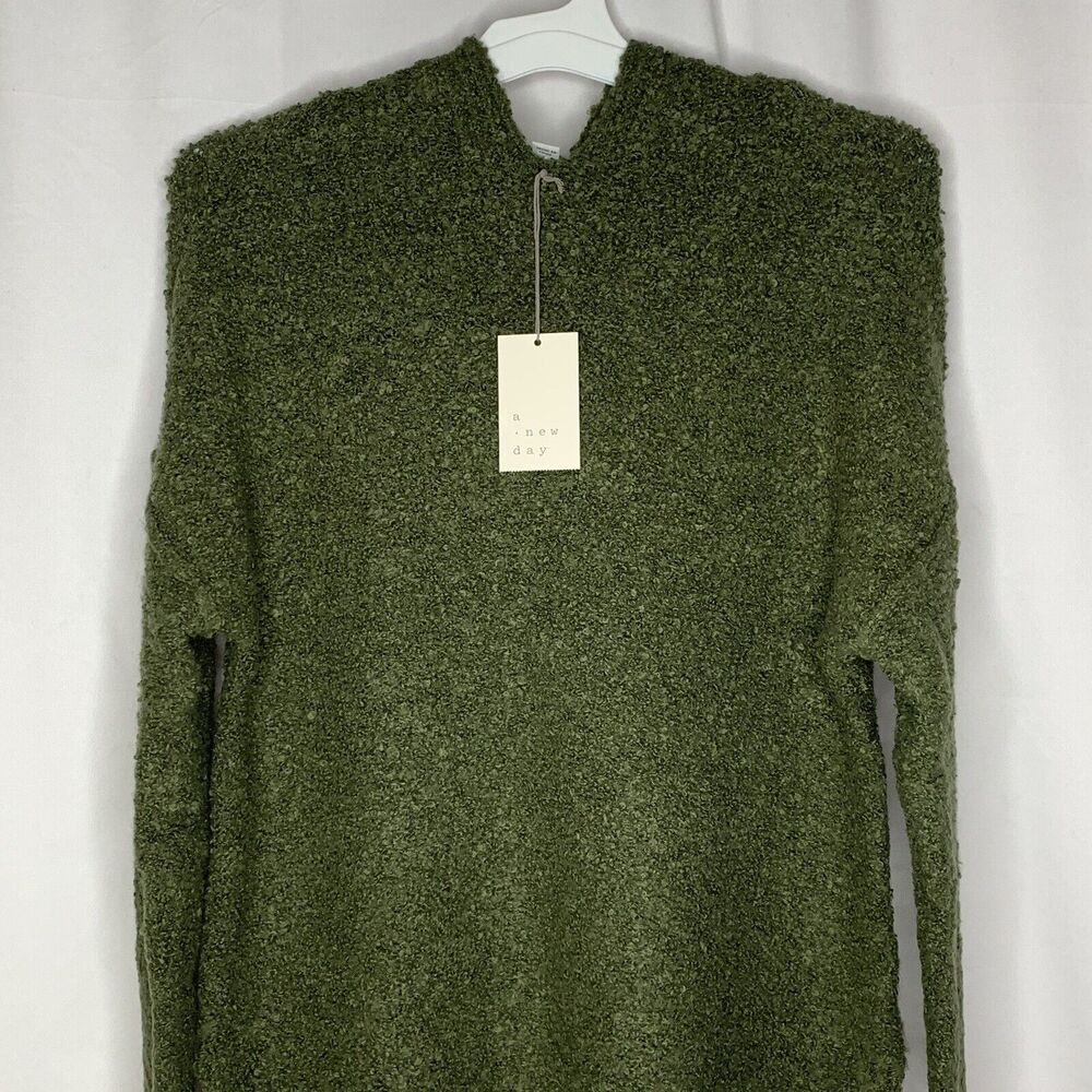 A New Day Womens Hooded Sweater Size XS Wool Blend Heather Olive Green - Picture 2 of 9